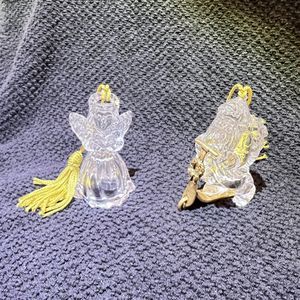 Gorham Lead Crystal 3” Angel Bible & Santa Scooter Christmas Ornaments‎ Germany